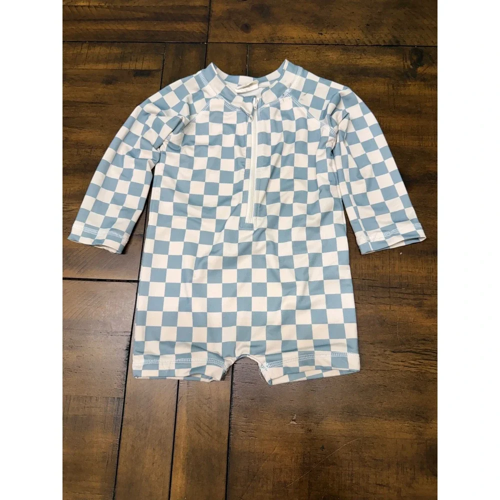 SIIX Collection Kids Checkered Swimsuit Lot 18-24M Blue Green UPF 50+ Rash Guard